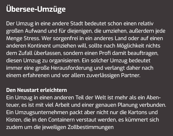 Übersee-Umzueg für 89182 Bernstadt